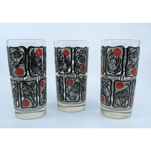 3 VTG MCM Zodiac Barware Glasses With Raised Design